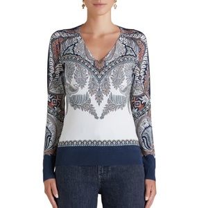 Etro paisley print stretch silk sweater NWT